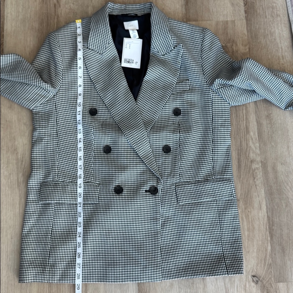 H&M Black and White Houndstooth Oversized Double Breasted Blazer sz M - Picture 5 of 8